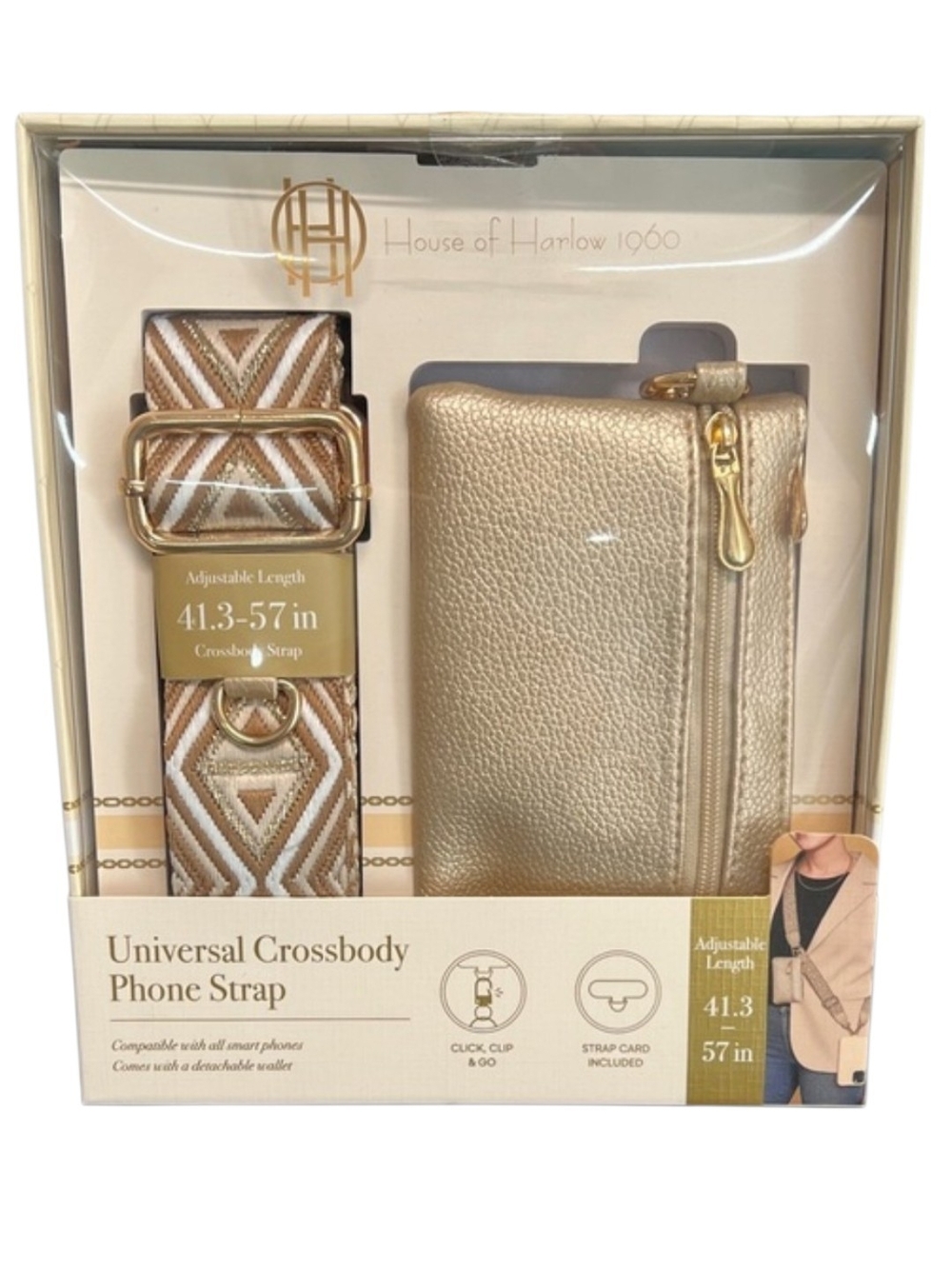House of Harlow 1960 Universal Crossbody Phone Strap Wallet Set Gold